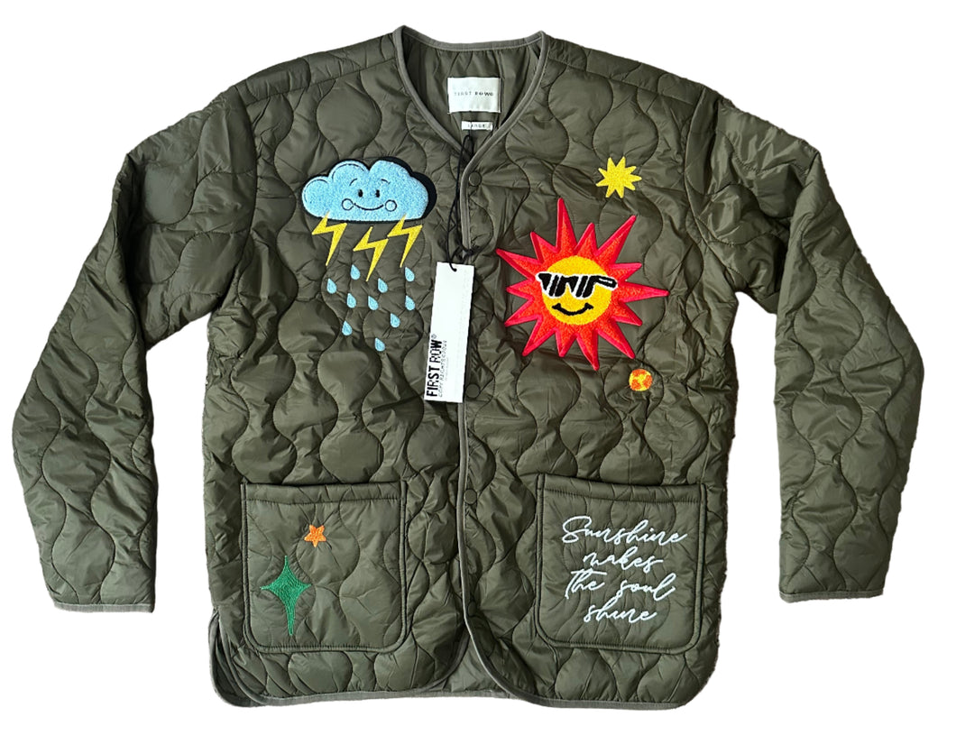 First Row Olive Quilted Woobi Puffer Jacket